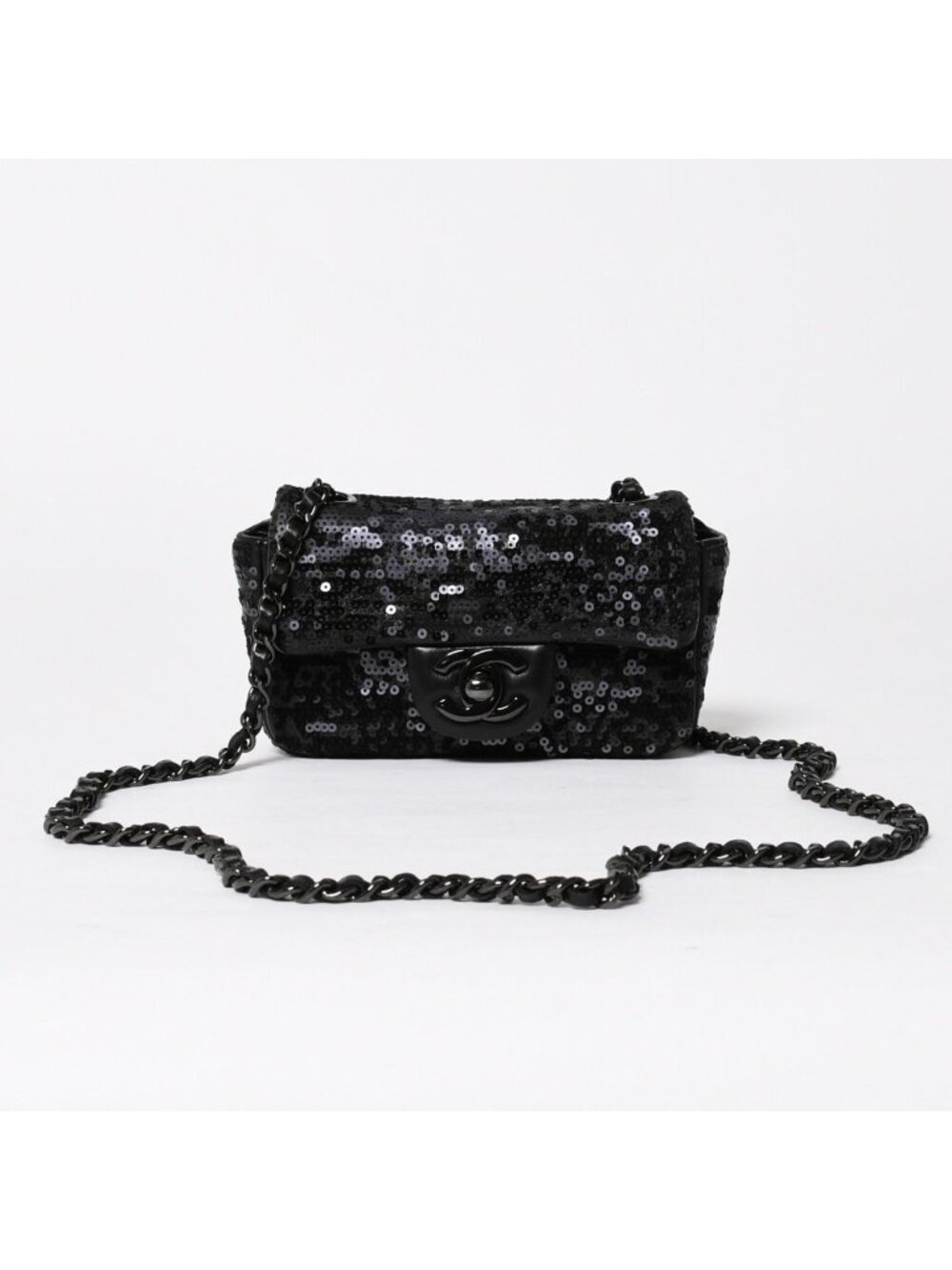 Chanel Shoulder Bag Mini Quilted Moonlight on Water Sequins Black